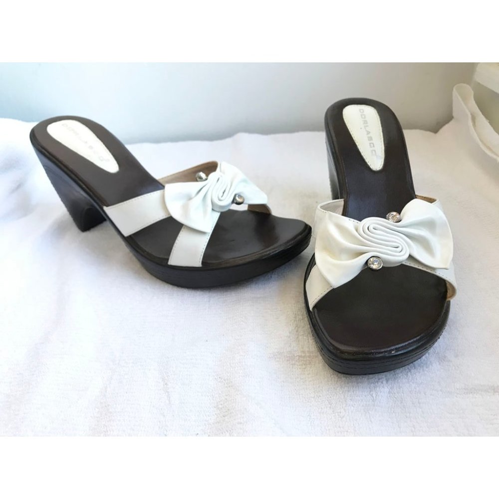 White Mules Slides Open Toe Heel Sandal US 7 / 7W